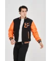 Erkek İçten Elyaf ve Astarlı Kolları Suni Deri Ceket - Turuncu