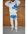 Erkek Kapüşonlu Eşofman Takım Graffiti Baskılı  Oversize Rahat Kalıp, Kanguru Cepli, Streetwear Tarzında Premium Ürün 3 iplik Pamuklu - Beyaz