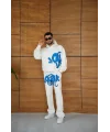 Erkek Kapüşonlu Eşofman Takım Graffiti Baskılı  Oversize Rahat Kalıp, Kanguru Cepli, Streetwear Tarzında Premium Ürün 3 iplik Pamuklu - Beyaz