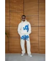 Erkek Kapüşonlu Eşofman Takım Graffiti Baskılı  Oversize Rahat Kalıp, Kanguru Cepli, Streetwear Tarzında Premium Ürün 3 iplik Pamuklu - Beyaz