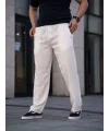 Erkek Keten Cepli Çıma Dikişli jogger Buggy Pantalon Rahat kalıp - Beyaz
