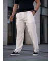 Erkek Keten Cepli Çıma Dikişli jogger Buggy Pantalon Rahat kalıp - Beyaz