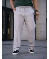 Erkek Keten Cepli Çıma Dikişli jogger Buggy Pantalon Rahat kalıp - Gri