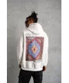 Erkek Kilim Desen Kapüşonlu Sweat - Beyaz
