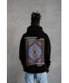 Lushiowear Erkek 3 İplik Pamuklu Kapüşonlu Baskılı Cepli Oversize Sweatshirt Hoodie - Siyah