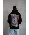 Lushiowear Erkek 3 İplik Pamuklu Kapüşonlu Baskılı Cepli Oversize Sweatshirt Hoodie - Siyah