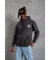 Erkek Kordonlu Maske Baskılı Kapşonlu Sweat - Gri