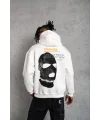 Erkek Kordonlu Maske Baskılı Kapüşonlu Sweat - Beyaz