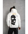Lushiowear Erkek Maske Baskılı 3 iplik pamuklu Kapüşonlu Sweatshirt hoodie - Beyaz