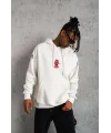Lushiowear Erkek 3 İplik Pamuklu Kapüşonlu Baskılı Cepli Oversize Sweatshirt Hoodie - Beyaz
