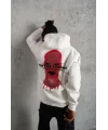 Lushiowear Erkek 3 İplik Pamuklu Kapüşonlu Baskılı Cepli Oversize Sweatshirt Hoodie - Beyaz