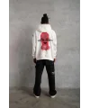 Lushiowear Erkek 3 İplik Pamuklu Kapüşonlu Baskılı Cepli Oversize Sweatshirt Hoodie - Beyaz