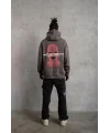 Lushiowear Erkek 3 İplik Pamuklu Kapüşonlu Baskılı Cepli Oversize Sweatshirt Hoodie - Gri