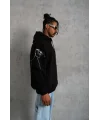 Lushiowear Erkek 3 İplik Pamuklu Kapüşonlu Baskılı Cepli Oversize Sweatshirt Hoodie - Siyah