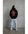 Lushiowear Erkek 3 İplik Pamuklu Kapüşonlu Baskılı Cepli Oversize Sweatshirt Hoodie - Siyah