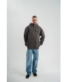 Erkek Nakış İşlemeli Kapşonlu Antrasit Sweatshirt Üç İplik Double Oversize- Füme