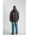 Erkek Nakış İşlemeli Kapşonlu Antrasit Sweatshirt Üç İplik Double Oversize- Füme