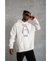 Erkek Nihilist Penguen Özel Tasarım Oversize Kapüşonlu Sweatshirt - Beyaz