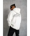 Erkek Nihilist Penguen Özel Tasarım Oversize Kapüşonlu Sweatshirt - Beyaz
