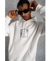 Erkek Ön Arka Baskılı Kapşonlu Sweat - Beyaz