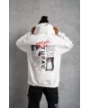 Erkek Ön Arka Baskılı Kapşonlu Sweat - Beyaz