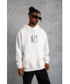 Erkek Ön Arka Baskılı Kapşonlu Sweat - Beyaz