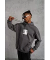 Erkek Ön Arka Baskılı Kapşonlu Sweat - Gri