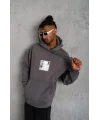 Erkek Ön Arka Baskılı Kapşonlu Sweat - Gri