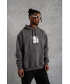 Erkek Ön Arka Baskılı Kapşonlu Sweat - Gri