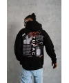 Lushiowear Erkek 3 İplik Pamuklu Kapüşonlu Baskılı Cepli Oversize Sweatshirt Hoodie - Siyah