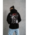 Lushiowear Erkek 3 İplik Pamuklu Kapüşonlu Baskılı Cepli Oversize Sweatshirt Hoodie - Siyah