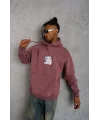 Lushiowear Erkek 3 İplik Pamuklu Kapüşonlu Baskılı Cepli Sweatshirt Hoodie - Gül Kurusu