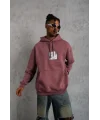 Lushiowear Erkek 3 İplik Pamuklu Kapüşonlu Baskılı Cepli Sweatshirt Hoodie - Gül Kurusu
