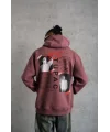 Lushiowear Erkek 3 İplik Pamuklu Kapüşonlu Baskılı Cepli Sweatshirt Hoodie - Gül Kurusu
