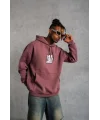 Lushiowear Erkek 3 İplik Pamuklu Kapüşonlu Baskılı Cepli Sweatshirt Hoodie - Gül Kurusu