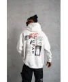 Lushiowear Erkek 3 İplik Pamuklu Kapüşonlu Baskılı Cepli Oversize Sweatshirt Hoodie - Beyaz