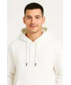 Erkek Ovarsize Kapüşonlu Swetshirt Kanguru Çepli Cıtcıtlı 3 iplik Şardonlu Hoodie - Beyaz