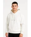 Erkek Ovarsize Kapüşonlu Swetshirt Kanguru Çepli Cıtcıtlı 3 iplik Şardonlu Hoodie - Beyaz