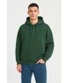 Erkek Ovarsize Kapüşonlu Swetshirt Kanguru Çepli Cıtcıtlı 3 iplik Şardonlu Hoodie - Haki
