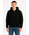 Erkek Ovarsize Kapüşonlu Swetshirt Kanguru Çepli Cıtcıtlı 3 iplik Şardonlu Hoodie - Siyah