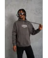 Lushiowear Erkek 3 İplik Pamuklu Baskılı Kapüşonlu Cepli Sweatshirt Hoodie - Gri