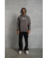 Lushiowear Erkek 3 İplik Pamuklu Baskılı Kapüşonlu Cepli Sweatshirt Hoodie - Gri