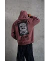 Lushiowear Erkek 3 İplik Pamuklu Kapüşonlu Baskılı Cepli Oversize Sweatshirt Hoodie - Gül Kurusu