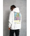 Lushiowear Erkek 3 İplik Pamuklu Kapüşonlu Baskılı Cepli Oversize Sweatshirt Hoodie - Beyaz