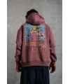Lushiowear Erkek 3 İplik Pamuklu Kapüşonlu Baskılı Cepli Oversize Sweatshirt Hoodie - Gül Kurusu
