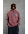 Lushiowear Erkek 3 İplik Pamuklu Kapüşonlu Baskılı Cepli Oversize Sweatshirt Hoodie - Gül Kurusu