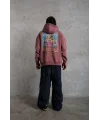 Lushiowear Erkek 3 İplik Pamuklu Kapüşonlu Baskılı Cepli Oversize Sweatshirt Hoodie - Gül Kurusu