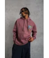 Lushiowear Erkek 3 İplik Pamuklu Kapüşonlu Baskılı Cepli Oversize Sweatshirt Hoodie - Gül Kurusu