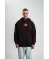 Erkek Premium Nakışlı Kapşonlu Sweatshirt Double Oversize Üç İplik Pamuklu - Siyah
