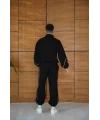 Erkek Premium Parçalı Eşofman Takım - Dik Yaka Fermuarlı Biyeli Sweatshirt Lastik Paça Alt, Oversize 3 iplik Şardonlu - Siyah